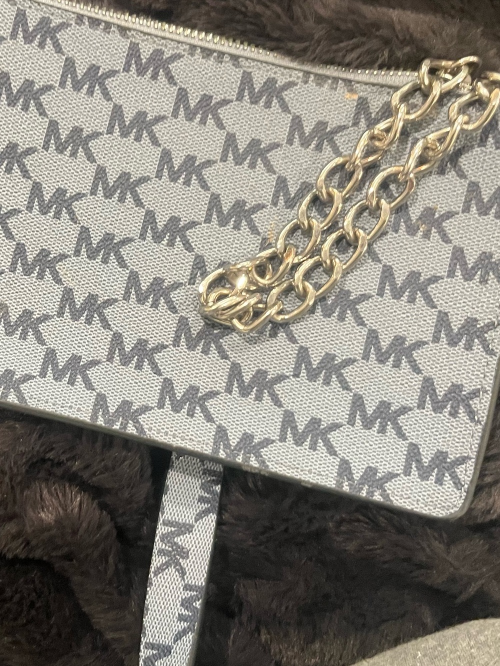 Michael Kors Gray MK Logo Crossbody with Gold Chain Strap